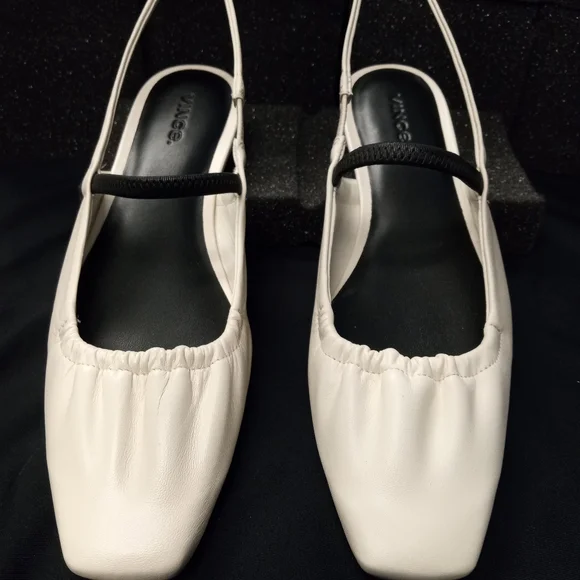 New Vince Women's Buttery Soft Leather Cream and Black Slingback Flats Size 7M - Picture 2 of 12